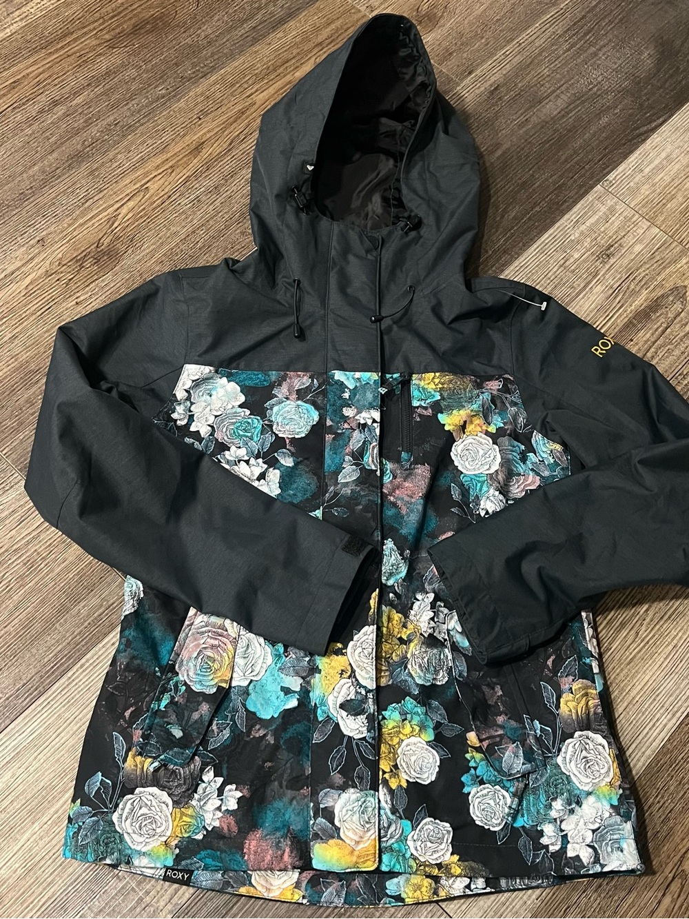Roxy DryFlight 10K Floral Snowboard Ski Jacket Womens XS Black Hooded